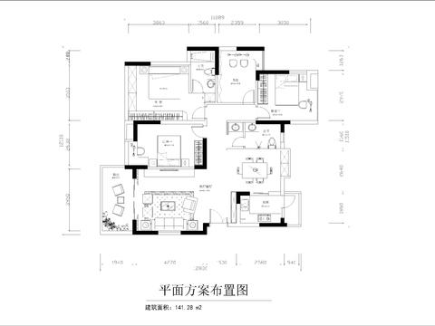  一百四十平大平層全套裝修cad施工圖 