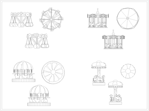  儿童游乐设施旋转木马CAD图库 