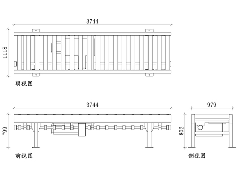  钢制物流快递滚筒输送机cad大样图 