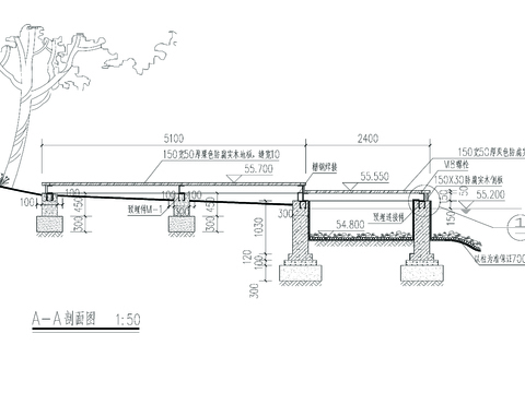  亲水木平台剖面节点大样 