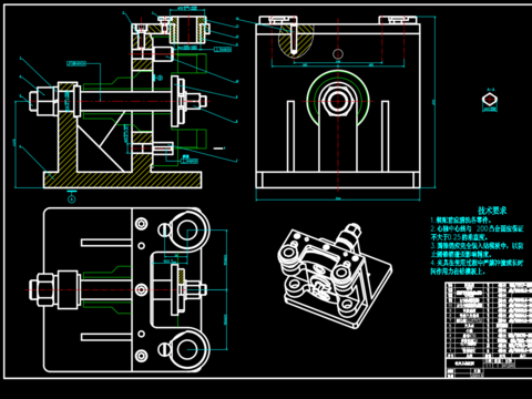  钻孔夹具装配图机械图纸节点大样 