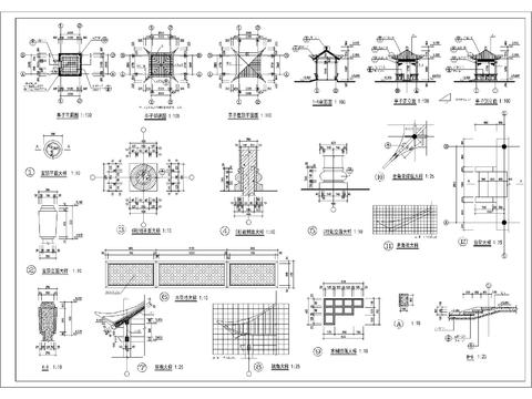  公园古建亭CAD节点大样 