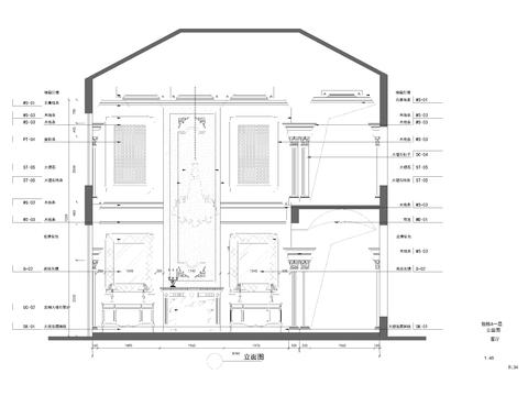  簡(jiǎn)歐別墅一層客廳立面圖 