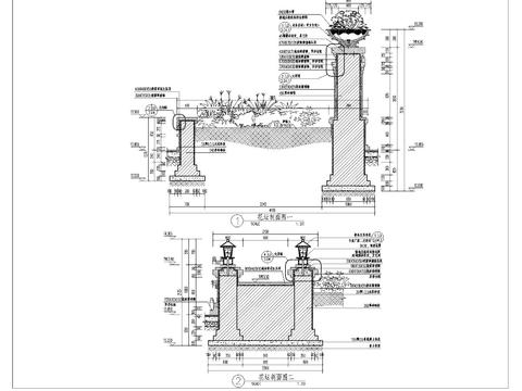  主入口LOGO花坛剖面图cad大样图 
