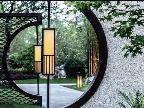  新中式对月景墙cad施工图 