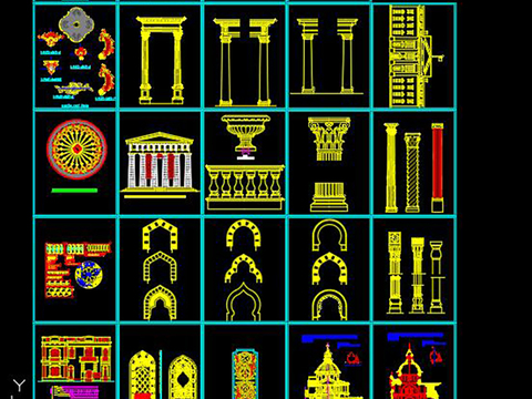  欧式雕花构件cad图库 
