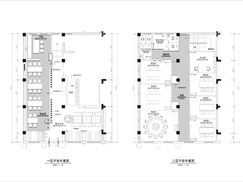  400㎡两层韩式料理店cad平面图 