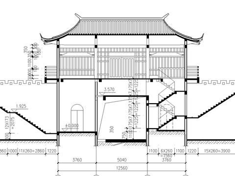  两层的山门建筑CAD施工图 