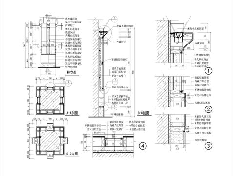  木饰面装饰柱体cad节点大样图 
