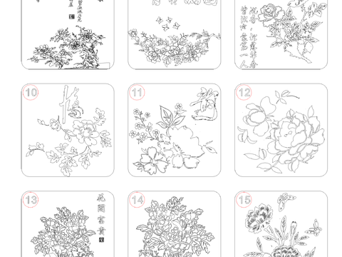  牡丹花图案cad图库 