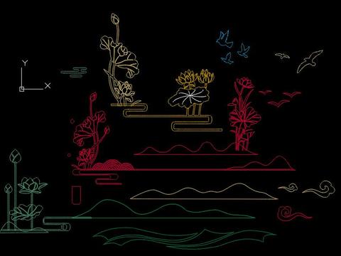  新中式云纹cad图库 