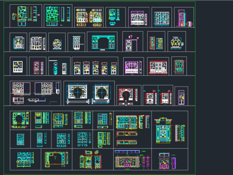  新中式博古架博古柜cad图库 