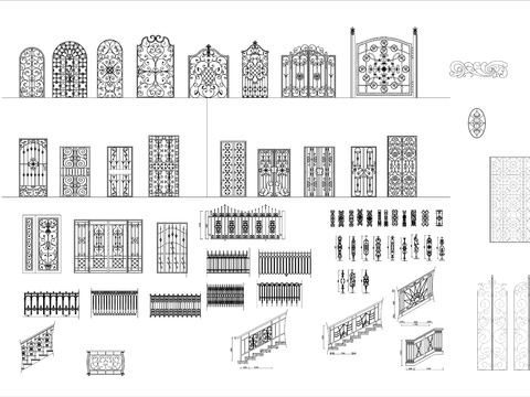  铁艺门、铁艺窗、铁艺栏杆CAD施工图 