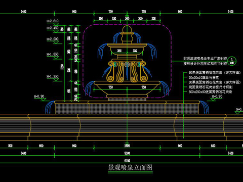  噴泉cad施工圖 