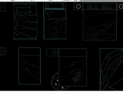  多种款式床床头柜组合平面图库合集 