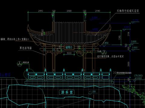  中式四角翹檐景觀亭CAD施工圖 