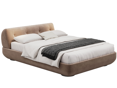  Minott 现代 卧室 布艺 单人床 床品 抱枕 床垫3d模型 