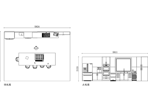  北欧开放式厨房cad平面图 