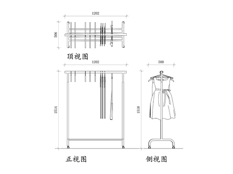  鋼質(zhì)服裝架三視圖cad大樣圖 