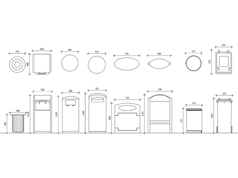  多款室内垃圾桶cad图库 