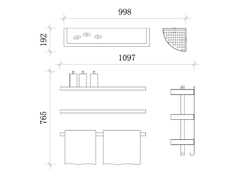  钢质浴室置物架cad大样图 