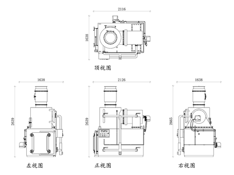  钢质垃圾焚烧炉四视图cad大样图 