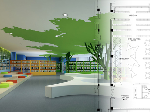  小学阅览室cad平面图 