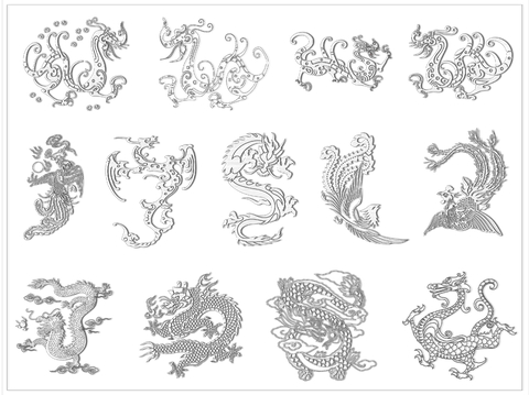  传统龙 凤 龙凤呈祥 汉龙 吉祥图案cad图库 