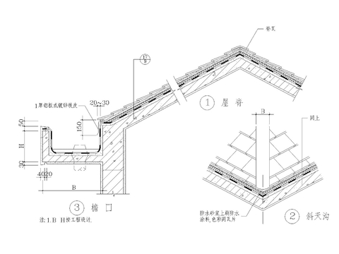  屋顶屋檐屋脊cad大样图 