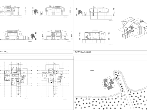  湖邊小屋建筑項目自由圖紙cad施工圖 