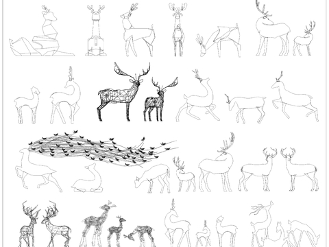  麋鹿雕塑小品cad图库 