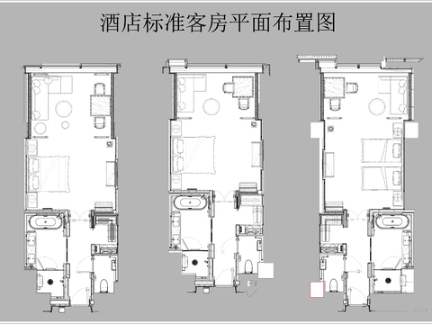 酒店标准客房标间大床房cad平面图
