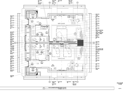  酒店客房大床房cad施工圖 