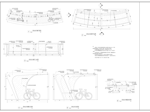  两组曲线廊架cad大样图 