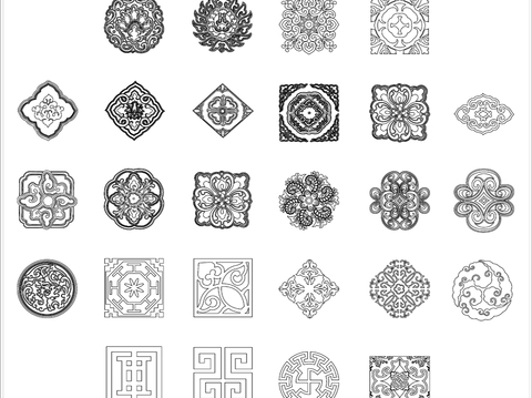  中式传统图案 吉祥图案 中式花纹cad图库 