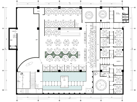  拙人营造万达绿茶网红餐厅cad平面图 