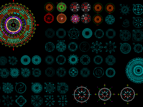  风水罗盘八卦图太极图cad图库 