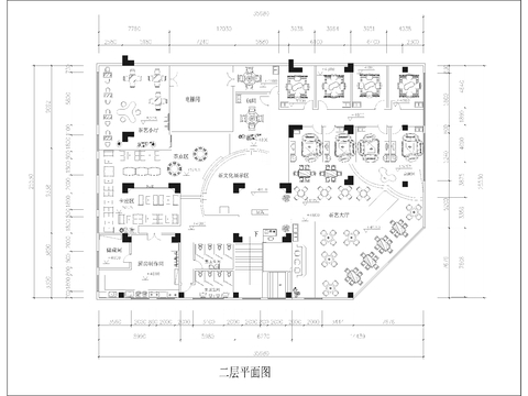  1140㎡茶館茶坊 休閑會所cad施工圖 
