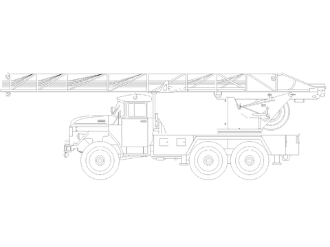  老式复古消防车云梯立面CAD 
