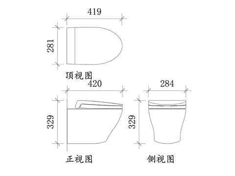  壁掛式馬桶三視圖 