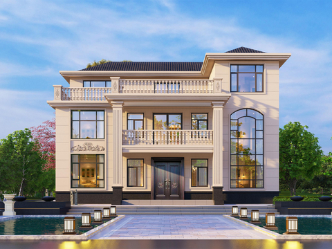  简欧三层独栋别墅建筑cad平面图 