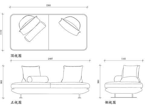  布艺无靠背沙发cad平面图 