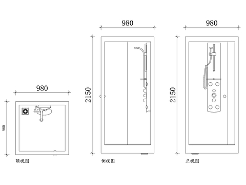  步入式淋浴间cad平面图 