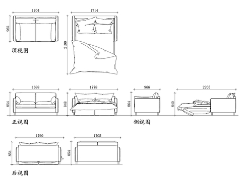  布艺折叠沙发床cad平面图 