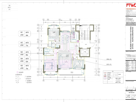  C户型精装房装修地暖cad平面图 