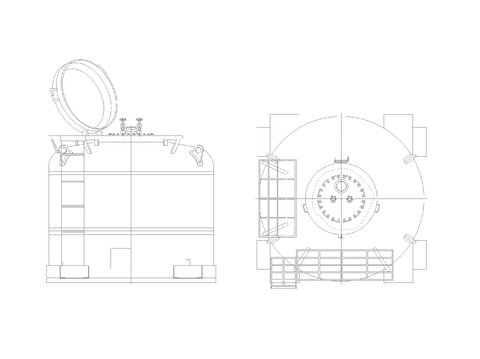  工业燃料箱 图库顶侧cad大样图 