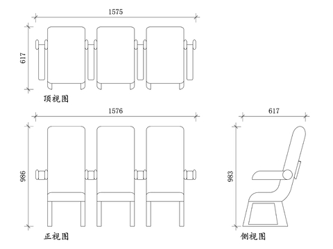  飞机座椅三视图cad大样图 