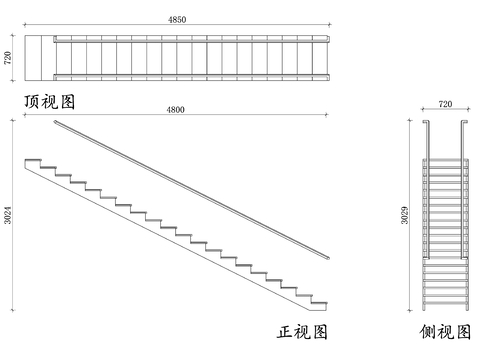  鋼質(zhì)伸縮折疊梯三視圖cad大樣圖 