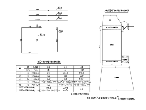  护栏基础cad大样图 