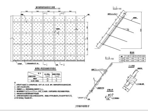  方形锚杆格梁cad大样图 